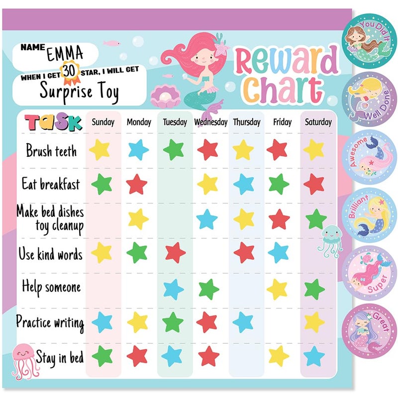 yasest Reward Chart for Kids - Mermaid Magnetic Kids Behavior Chart  Pad with 26 Chore Charts  1920 Star Stickers  36 Incentive Stickers  Responsibility Chart for Kids Girls Toddlers - Kids Chore Chart - Image 1